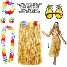 Osense Hawaii Parti Kostüm Seti - 60 cm Hasır Etek, Çiçekli Aksesuarlar ve Ananas Gözlük Nessiworld