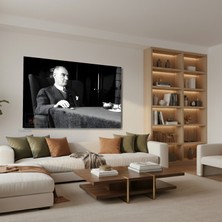 Tablonhazır Yatay Kanvas Duvar Tablosu Ataturk Masada Otururken Salon Tablosu Ofis Tablosu Yeni Ev Hediyesi Dekorasyon