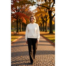 Benerly Kadın Bisiklet Yaka Düşük Kol %100 Pamuk Sweatshirt Fonksiyonel Dayanıklı Kaliteli Estetik