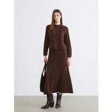 LC Waikiki Lcw Modest Kahverengi Beli Lastikli Kendinden Desenli Kloş Triko Etek