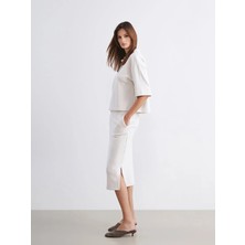 LC Waikiki Soulife Ekru Beli Lastikli Yırtmaçlı Etek