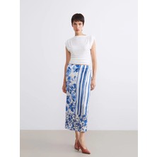 LC Waikiki Lcw Vision Karışık Beli Fermuarlı Çiçekli Yırtmaçlı Saten Etek