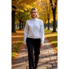 Benerly Kadın Dik Yaka Tam Fermuarlı Standart Kol Örme Sweatshirt Fonksiyonel Dayanıklı Kaliteli Şık