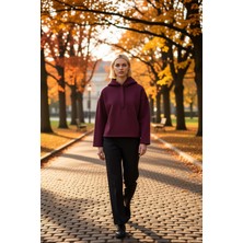 Benerly Kadın Kapüşonlu Düşük Kol Oversize Örme Sweatshirt Fonksiyonel Dayanıklı Kaliteli Konforlu