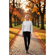 Benerly Kadın Bisiklet Yaka Düşük Kol Örme Sweatshirt Fonksiyonel Dayanıklı Kaliteli Konforlu Spor