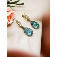 Fayra Accessories Kristal Taşlı Su Damlası Doğal Taşlı Altın Kaplama Küpe