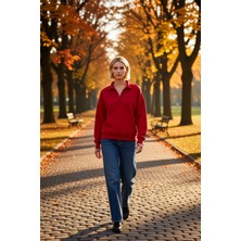 Benerly Kadın Polo Yaka Düşük Kol Geniş Kesim Örme Sweatshirt Fonksiyonel Dayanıklı Kaliteli Rahat