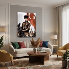 Tablonhazır Dikey Kanvas Tablo Salon Duvar Tablosu Atatürk ve Filama Yeni Ev Hediyesi Ofis Tablosu
