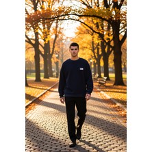 Benerly Erkek Bisiklet Yaka Düşük Kol Oversize Slogan Desenli Sweatshirt Fonksiyonel Dayanıklı Şık