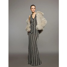 LC Waikiki Lcwaıkıkı Classic Ekru Beli Lastikli Çizgili Etek