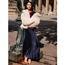 LC Waikiki Lcwaıkıkı Classic Lacivert Beli Lastikli Saten Pileli Etek