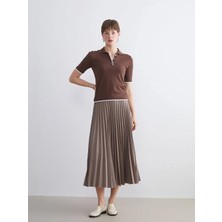 LC Waikiki Lcwaıkıkı Classic Kahverengi Beli Lastikli Şifon Pileli Etek