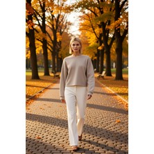 Benerly Kadın Bisiklet Yaka Standart Kol Crop Örme Sweatshirt Fonksiyonel Dayanıklı Kaliteli Rahat