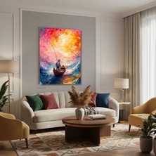 Tablonhazır Dikey Kanvas Tablo Salon Duvar Tablosu Kayıkçı Yeni Ev Hediyesi Ofis Tablosu
