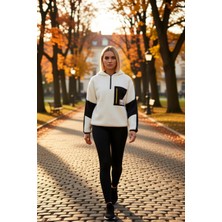 Benerly Kadın Dik Yaka Düşük Kol Renk Bloklu Peluş Sweatshirt Fonksiyonel Dayanıklı Kaliteli Rahat