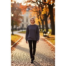 Benerly Kadın Bisiklet Yaka Reglan Kol Relaxed Kalıp Örme Sweatshirt Fonksiyonel Dayanıklı Estetik