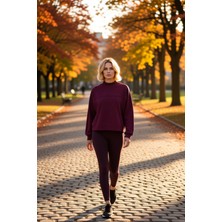 Benerly Kadın %100 Pamuk Geniş Kalıp Dik Yaka Düşük Kol Örme Sweatshirt Fonksiyonel Dayanıklı Spor