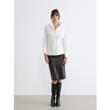 LC Waikiki Soulife Siyah Beli Fermuarlı Deri Görünümlü Kalem Etek