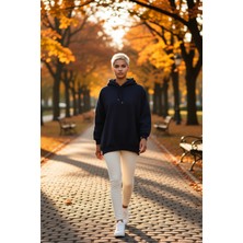 Benerly Kadın Kapüşonlu Düşük Kol Örme Geniş Kalıp Sweatshirt Fonksiyonel Dayanıklı Kaliteli Rahat