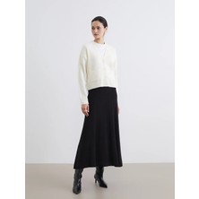 LC Waikiki Lcw Modest Siyah Beli Lastikli Kendinden Desenli Kloş Triko Etek