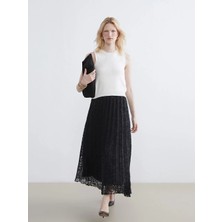 LC Waikiki Lcwaıkıkı Classic Siyah Beli Lastikli Desenli Şifon Pileli Etek