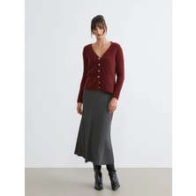 LC Waikiki Soulife Gri Beli Lastikli Kloş Triko Etek