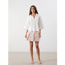 LC Waikiki Lcw Vision Pembe Beli Fermuarlı Çiçekli Pileli Mini Etek