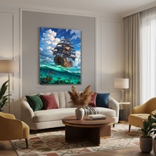 Tablonhazır Dikey Kanvas Tablo Salon Duvar Tablosu Gemi ve Baliklar Yeni Ev Hediyesi Ofis Tablosu