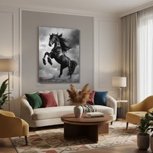 Tablonhazır Dikey Kanvas Tablo Salon Duvar Tablosu Siyah Asil At Yeni Ev Hediyesi Ofis Tablosu