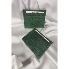 Leaf Accessory Kadın Kartlık Simli Yeşil, 1. Sınıf Vinlex Deri, 7 Tane Kart Koyma Cepli