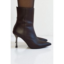 E.R.S Air Comfort Hakiki Deri Kahverengi Kadın Bot – 9 cm Ince Metal Topuk Bilekte Şık Sivri Burun