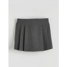 LC Waikiki Lcw Kids Gri Beli Lastikli Pileli Kız Çocuk Şort Etek