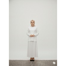 Ribana Classic Kadın Bisiklet Yaka Çiçek Nakışlı ve Yırtmaç Detaylı Sweatshirt, Lastik Bel Etek Tesettür Takım