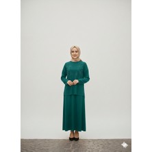 Ribana Classic Kadın Bisiklet Yaka Çiçek Nakışlı ve Yırtmaç Detaylı Sweatshirt, Lastik Bel Etek Tesettür Takım