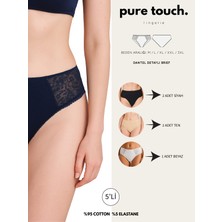 Kadın Dantel Detaylı Pamuklu 5'li Paket Külot / Siyah - Ten - Beyaz