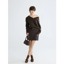 LC Waikiki Xsıde Kahverengi Beli Kemerli Mini Etek