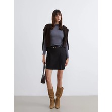 LC Waikiki Lcw Vision Kahverengi Beli Kemerli Pileli Mini Şort Etek