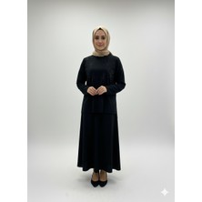 Ribana Classic Kadın Bisiklet Yaka Çiçek Nakışlı ve Yırtmaç Detaylı Sweatshirt, Lastik Bel Etek Tesettür Takım
