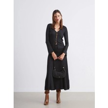 LC Waikiki Soulife Siyah Beli Lastikli Dokulu Pileli Etek