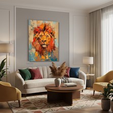Tablonhazır Dikey Kanvas Tablo Salon Duvar Tablosu ASLAN11 Yeni Ev Hediyesi Ofis Tablosu