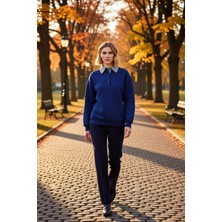 Benerly Kadın Polo Yaka Düşük Kol Düğme Detaylı Sweatshirt Fonksiyonel Dayanıklı Kaliteli Konforlu