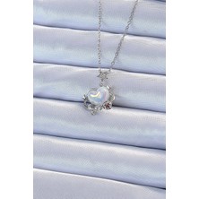 Hayat Store 316L Çelik Zincir Gümüş Renk Zirkon Taşlı Gezegen Görünümlü Kalp Kolye - Lisinya