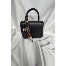 Leaf Accessory Kadın Çantası, Fermuaralı, Elde ve Omuz Askılı, Eşarp Süslemeli Siyah