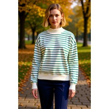 Benerly Kadın Bisiklet Yaka Düşük Kol Çizgili Örme Sweatshirt Fonksiyonel Dayanıklı Kaliteli Rahat