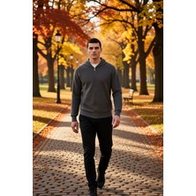 Benerly Erkek Bisiklet Yaka Standart Kol Fermuarlı Dokulu Sweatshirt Fonksiyonel Dayanıklı Estetik