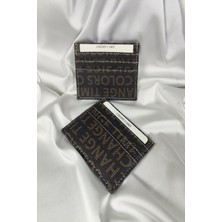 Leaf Accessory Unisex Kartlık Kahverengi Yazı Desenli, 1. Sınıf Vinlex Deri, 7 Tane Kart Koyma Cepli