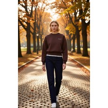 Benerly Kadın Bisiklet Yaka Standart Kol Regular Kalıp Slogan Nakışlı Sweatshirt Fonksiyonel Rahat
