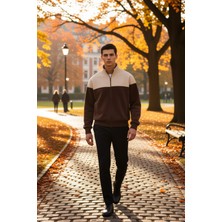 Benerly Erkek Dik Yaka Standart Kol Fermuarlı Renk Bloklu Sweatshirt Fonksiyonel Dayanıklı Estetik