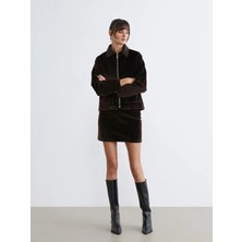 LC Waikiki Soulife Kahverengi Beli Fermuarlı Mini Kürk Etek