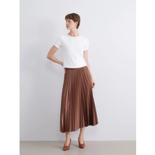 LC Waikiki Lcwaıkıkı Classic Kahverengi Beli Lastikli Saten Pileli Etek